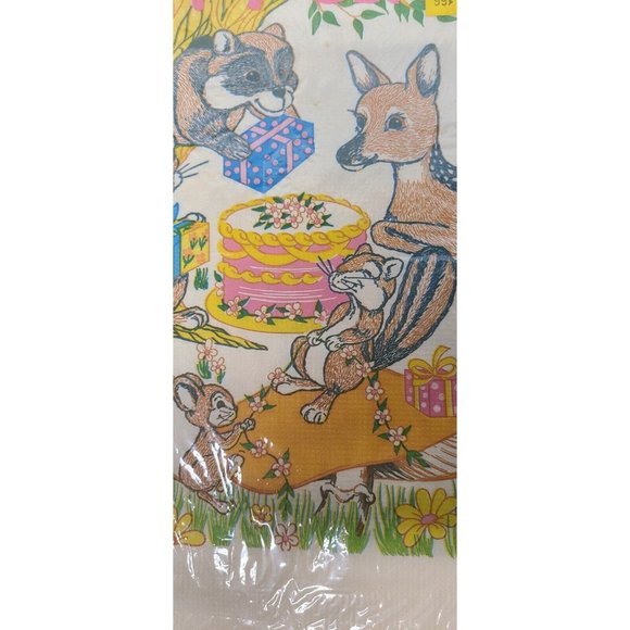 Vintage C.A. Reed Happy Birthday Forest Friends Paper Tablecloth  52 X 96 NOS - Picture 5 of 11